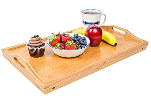 Kozy Kitchen Foldable Breakfast Tray- Large Organic Bamboo Folding Serving Tray- Laptop Desk, Bed Table, Lap Desk| 100% Natural and Eco-Friendly Tray with Handles and Legs