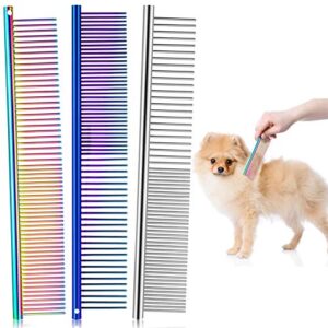 3 pieces pet steel combs, pet dog cat grooming comb multi-color dog comb with stainless steel teeth for removing tangles and knots for long and short haired dog, 7.5 x 1.3 inch