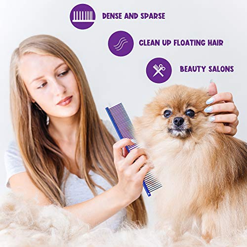 3 Pieces Pet Steel Combs, Pet Dog Cat Grooming Comb Multi-color Dog Comb with Stainless Steel Teeth for Removing Tangles and Knots for Long and Short Haired Dog, 7.5 x 1.3 Inch