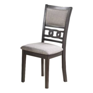 benjara fabric upholstered dining chair with knot cut out back, set of 2, gray