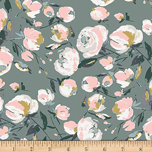 Art Gallery Fabrics Art Gallery Fusion Everlasting Blooms Sparkler Fabric, Green