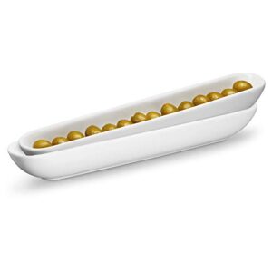 kook olive boat tray, ceramic serving dish, narrow canoe for charcuterie board, cheeses and appetizers, dishwasher safe, 12”, set of 2, white