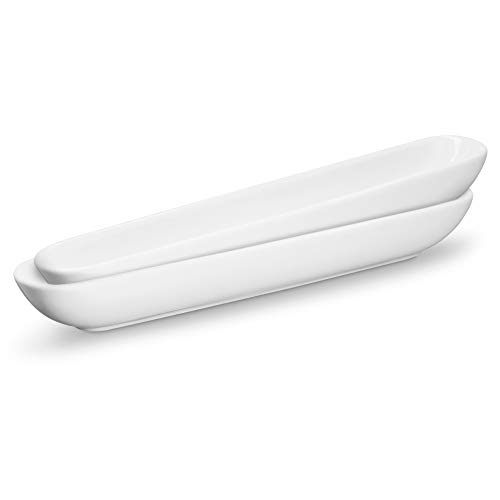 Kook Olive Boat Tray, Ceramic Serving Dish, Narrow Canoe for Charcuterie Board, Cheeses and Appetizers, Dishwasher Safe, 12”, Set of 2, White