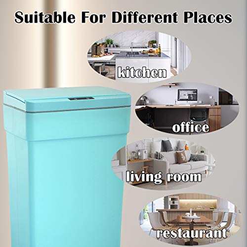 Blue 13 Gallon Touch Free Automatic Trash Can High Capacity Plastic Garbage Can Trash Bin with Lid for Kitchen Living Room Office Bathroom, 50L Electronic Touchless Motion Sensor Automatic Trash Can…