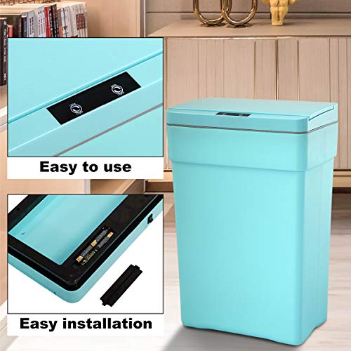 Blue 13 Gallon Touch Free Automatic Trash Can High Capacity Plastic Garbage Can Trash Bin with Lid for Kitchen Living Room Office Bathroom, 50L Electronic Touchless Motion Sensor Automatic Trash Can…