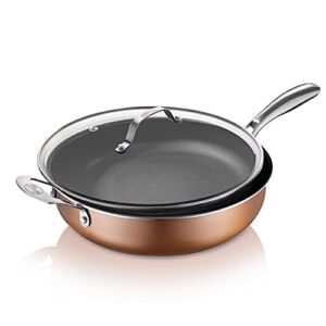 Gotham Steel Sauté Pan with Lid – 5.5 Quart Multipurpose Nonstick Jumbo Cooker with Glass Lid, Stainless Steel Handle & Helper Handle, Oven & Dishwasher Safe, 100% PFOA FREE