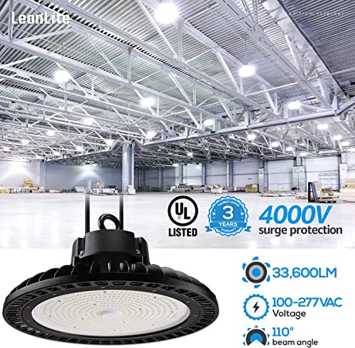 LEONLITE LED High Bay Light 240W 33,600lm 1-10V Dimmable UL Listed 5000K Daylight, 100-277V IP65 Commercial UFO LED High Bay Light for Gym Factory Warehouse Barn