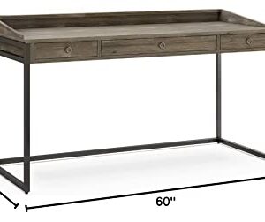 SIMPLIHOME Ralston SOLID WOOD and Metal Modern Inrial 60 inch Wide Home Office Desk, Writing Table, Workstation, Study Table Furniture in Distressed Grey with 2 Drawerss