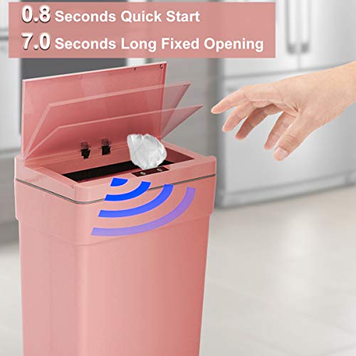 Pink 13 Gallon Touch Free Automatic Trash Can High Capacity Plastic Garbage Can Trash Bin with Lid for Kitchen Living Room Office Bathroom, 50L Electronic Touchless Motion Sensor Automatic Trash Can…