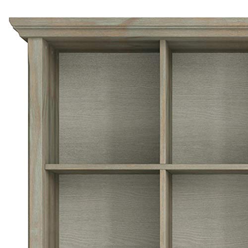 SIMPLIHOME Acadian SOLID WOOD 48 inch x 57 inch Transitional 12 Cube Storage in Distressed Grey with 12 Shelves, for the Living Room, Study and Office