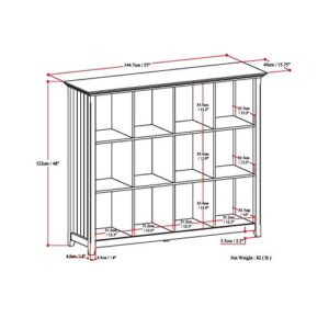 SIMPLIHOME Acadian SOLID WOOD 48 inch x 57 inch Transitional 12 Cube Storage in Distressed Grey with 12 Shelves, for the Living Room, Study and Office