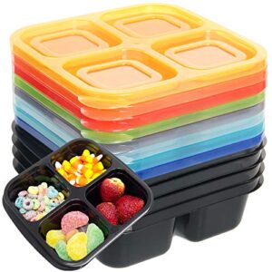 youngever 8 pack 4-compartment reusable snack box food containers, bento lunch box, meal prep containers, divided food storage containers, in 8 assorted color