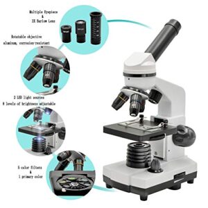 Starboosa Microscope 80X-1600X for Kids Beginners Lab Compound Monocular Microscopes with Optical Glass Lenses & LED Illumination - Microscope with Smartphone Adapter for Kids Beginner