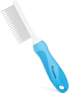 dog & cat combs for grooming long haired cats & dogs - top pet detangler brush for long & curly hair - comb removes & prevents matted fur - perfect for goldendoodle, poodle mixes, and cat undercoat