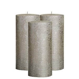 bolsius unscented pillar candles - rustic full metallic campagne candle 2.75" x 7.5" - decorative candles set of 3 - clean burning candles for wedding home decor party restaurant spa- aprox (190/68m)