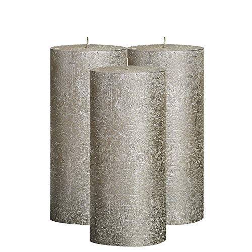 BOLSIUS Unscented Pillar Candles - Rustic Full Metallic Campagne Candle 2.75" X 7.5" - Decorative Candles Set of 3 - Clean Burning Candles for Wedding Home Decor Party Restaurant Spa- Aprox (190/68m)