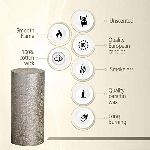 BOLSIUS Unscented Pillar Candles - Rustic Full Metallic Campagne Candle 2.75" X 7.5" - Decorative Candles Set of 3 - Clean Burning Candles for Wedding Home Decor Party Restaurant Spa- Aprox (190/68m)