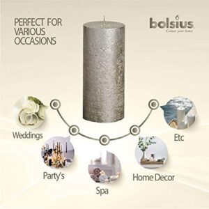 BOLSIUS Unscented Pillar Candles - Rustic Full Metallic Campagne Candle 2.75" X 7.5" - Decorative Candles Set of 3 - Clean Burning Candles for Wedding Home Decor Party Restaurant Spa- Aprox (190/68m)