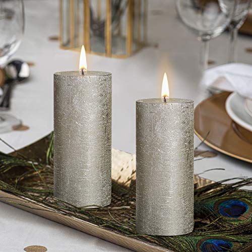 BOLSIUS Unscented Pillar Candles - Rustic Full Metallic Campagne Candle 2.75" X 7.5" - Decorative Candles Set of 3 - Clean Burning Candles for Wedding Home Decor Party Restaurant Spa- Aprox (190/68m)