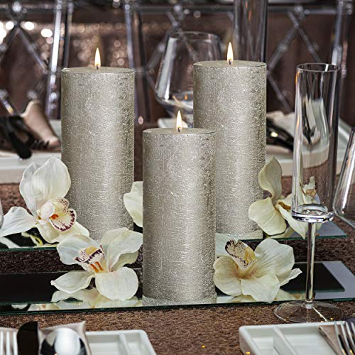 BOLSIUS Unscented Pillar Candles - Rustic Full Metallic Campagne Candle 2.75" X 7.5" - Decorative Candles Set of 3 - Clean Burning Candles for Wedding Home Decor Party Restaurant Spa- Aprox (190/68m)