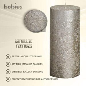 BOLSIUS Unscented Pillar Candles - Rustic Full Metallic Campagne Candle 2.75" X 7.5" - Decorative Candles Set of 3 - Clean Burning Candles for Wedding Home Decor Party Restaurant Spa- Aprox (190/68m)