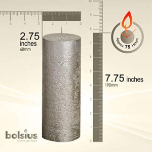 BOLSIUS Unscented Pillar Candles - Rustic Full Metallic Campagne Candle 2.75" X 7.5" - Decorative Candles Set of 3 - Clean Burning Candles for Wedding Home Decor Party Restaurant Spa- Aprox (190/68m)