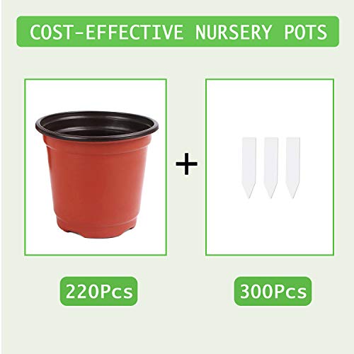 220 Pcs 4 Inch Plastic Plant Nursery Pots Seed Starting Pots Containers with 300 Labels