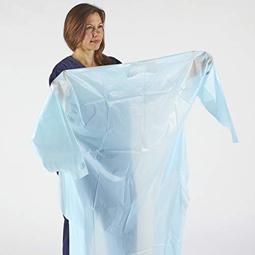 hand2mind Polyethylene, Level 1, Disposable, Non-Surgical Isolation Gowns, Blue, Bag of 15