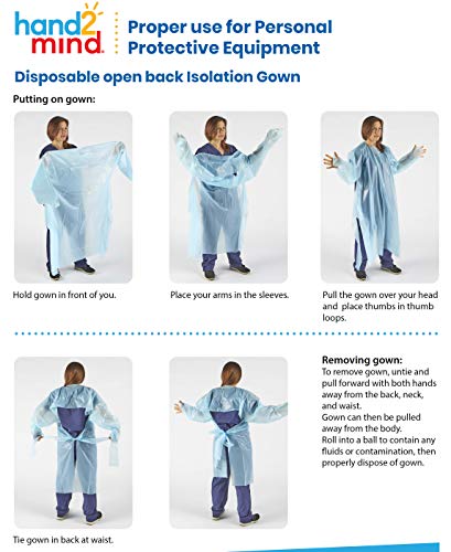 hand2mind Polyethylene, Level 1, Disposable, Non-Surgical Isolation Gowns, Blue, Bag of 15