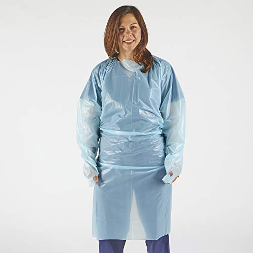 hand2mind Polyethylene, Level 1, Disposable, Non-Surgical Isolation Gowns, Blue, Bag of 15