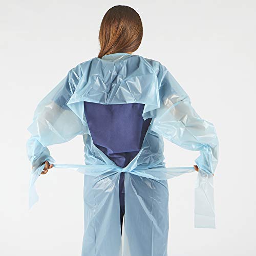 hand2mind Polyethylene, Level 1, Disposable, Non-Surgical Isolation Gowns, Blue, Bag of 15