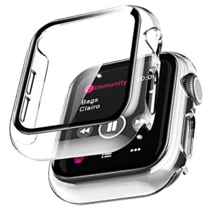 2 pack lϟk case for apple watch 40mm se/series 6/5/4 built-in tempered glass screen protector, all-around ultra-thin bumper full cover hard pc protective case for iwatch 40mm - clear