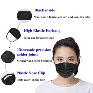TODOLOR Disposable Face Mask 3-Layer Protective Earloop Black 50Pcs