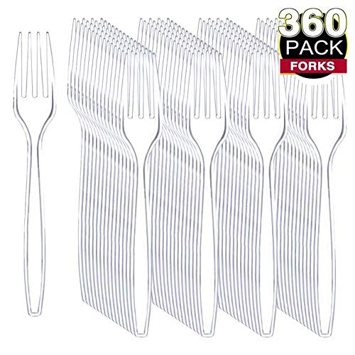 Liacere 360 Pieces Clear Plastic Forks - Heavyweight Disposable Forks - 6.7inch Heavy Duty Clear Cutlery - Plastic Utensils - Perfect for Parties and Restaurants