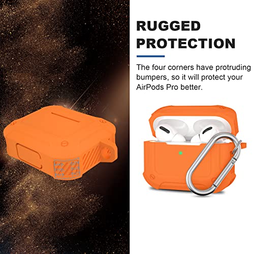 ATUAT for AirPods Pro 1st/2nd Generation Case Cover, Full Rugged Protective Silicone Case Accessories with Keychain for Apple AirPods Pro, Front LED Visible, Bright Orange