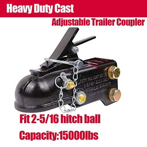 Heavy Duty Cast Adjustable Trailer Coupler 2-5/16 in,15000LBS Capacity Channel-Mount Coupler with Hardware Kit