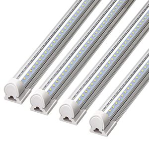 barrina led shop light, 8ft 72w 9000lm 5000k, daylight white, v shape, clear cover, hight output, linkable shop lights, t8 led tube lights, led shop lights for garage 8 foot with plug (pack of 4)