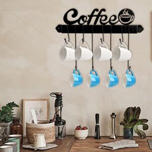 Suwimut Coffee Mug Wall Rack, Coffee Cup Holder Wall Mounted with 8 Adjustable Hooks and Metal Coffee Sign, Decorative Tea Cup Hanger Display for Coffee Bar, Kitchen, Counter, Office