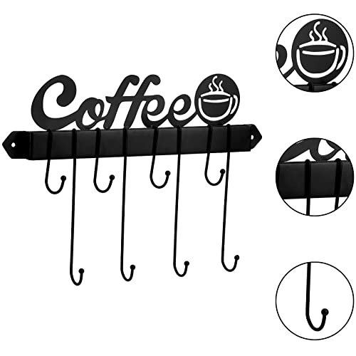 Suwimut Coffee Mug Wall Rack, Coffee Cup Holder Wall Mounted with 8 Adjustable Hooks and Metal Coffee Sign, Decorative Tea Cup Hanger Display for Coffee Bar, Kitchen, Counter, Office