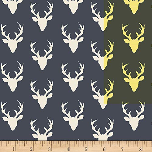 Art Gallery Fabrics Art Gallery Hello Bear Tiny Buck Forest Twilight Fabric, Navy Blue