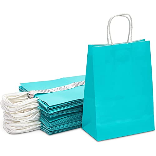 Sparkle and Bash Medium Teal Gift Bags with Handles for Party Favors, Merchandise Bags (36 Pack)