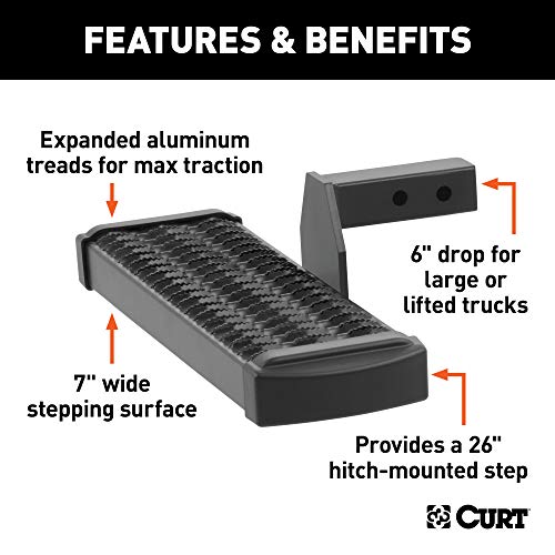 CURT 32002 Grip Step 26-Inch Hitch Step for 2-Inch Receiver, 6-Inch Drop