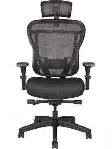 oak hollow furniture aloria series office chair ergonomic executive computer chair, fabric soft seat cushion, mesh back, adjustable lumbar support swivel and tilt (black, headrest)