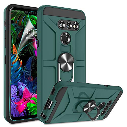 G8 ThinQ Case, G8 Case with HD Screen Protector, Atump 360° Rotation Ring Holder Kickstand [Work with Magnetic Car Mount] PC+ TPU Phone Case for LG G8, Midnight Green