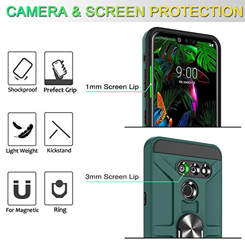 G8 ThinQ Case, G8 Case with HD Screen Protector, Atump 360° Rotation Ring Holder Kickstand [Work with Magnetic Car Mount] PC+ TPU Phone Case for LG G8, Midnight Green