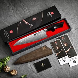 XINZUO Damascus Steel Chef Knife, 8.5 inch Kiritsuke Kitchen Knife Professional Forged Gyuto Cooking Knife, Military Grade G10 Handle with Magnetic Sheath -Feng Series