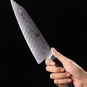 XINZUO Damascus Steel Chef Knife, 8.5 inch Kiritsuke Kitchen Knife Professional Forged Gyuto Cooking Knife, Military Grade G10 Handle with Magnetic Sheath -Feng Series