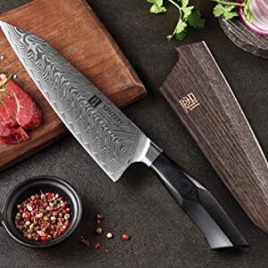 XINZUO Damascus Steel Chef Knife, 8.5 inch Kiritsuke Kitchen Knife Professional Forged Gyuto Cooking Knife, Military Grade G10 Handle with Magnetic Sheath -Feng Series