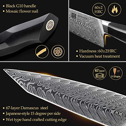 XINZUO Damascus Steel Chef Knife, 8.5 inch Kiritsuke Kitchen Knife Professional Forged Gyuto Cooking Knife, Military Grade G10 Handle with Magnetic Sheath -Feng Series