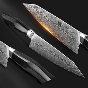 XINZUO Damascus Steel Chef Knife, 8.5 inch Kiritsuke Kitchen Knife Professional Forged Gyuto Cooking Knife, Military Grade G10 Handle with Magnetic Sheath -Feng Series